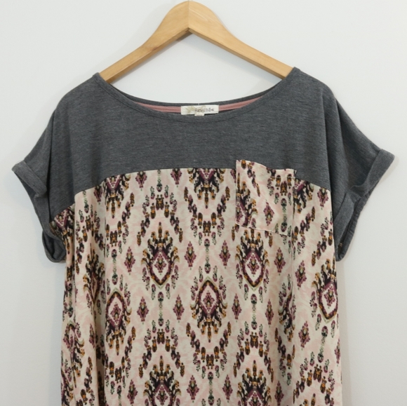 Rewind Printed Mixed Media Short Sleeve Top - Picture 2 of 8